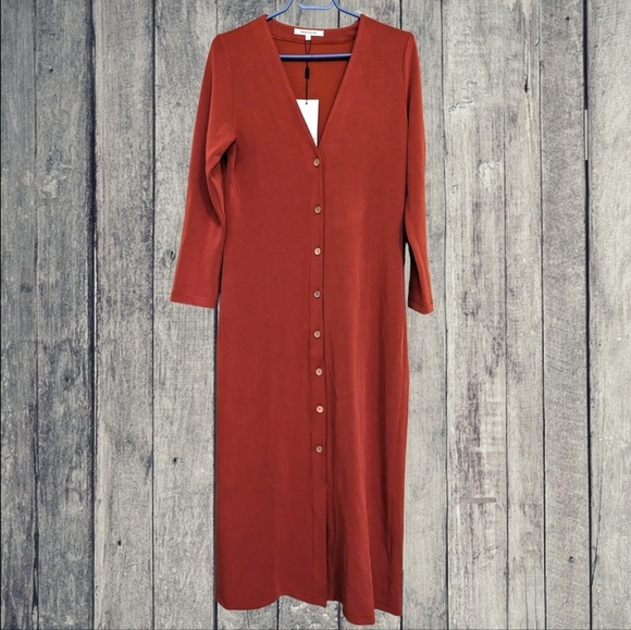 𝅺NWT Emerson Fry V neck long Button Up Maxi dress in rust / spice - Picture 5 of 13